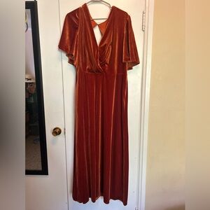 Plus Size Velvet Terracotta Bridesmaid Dress